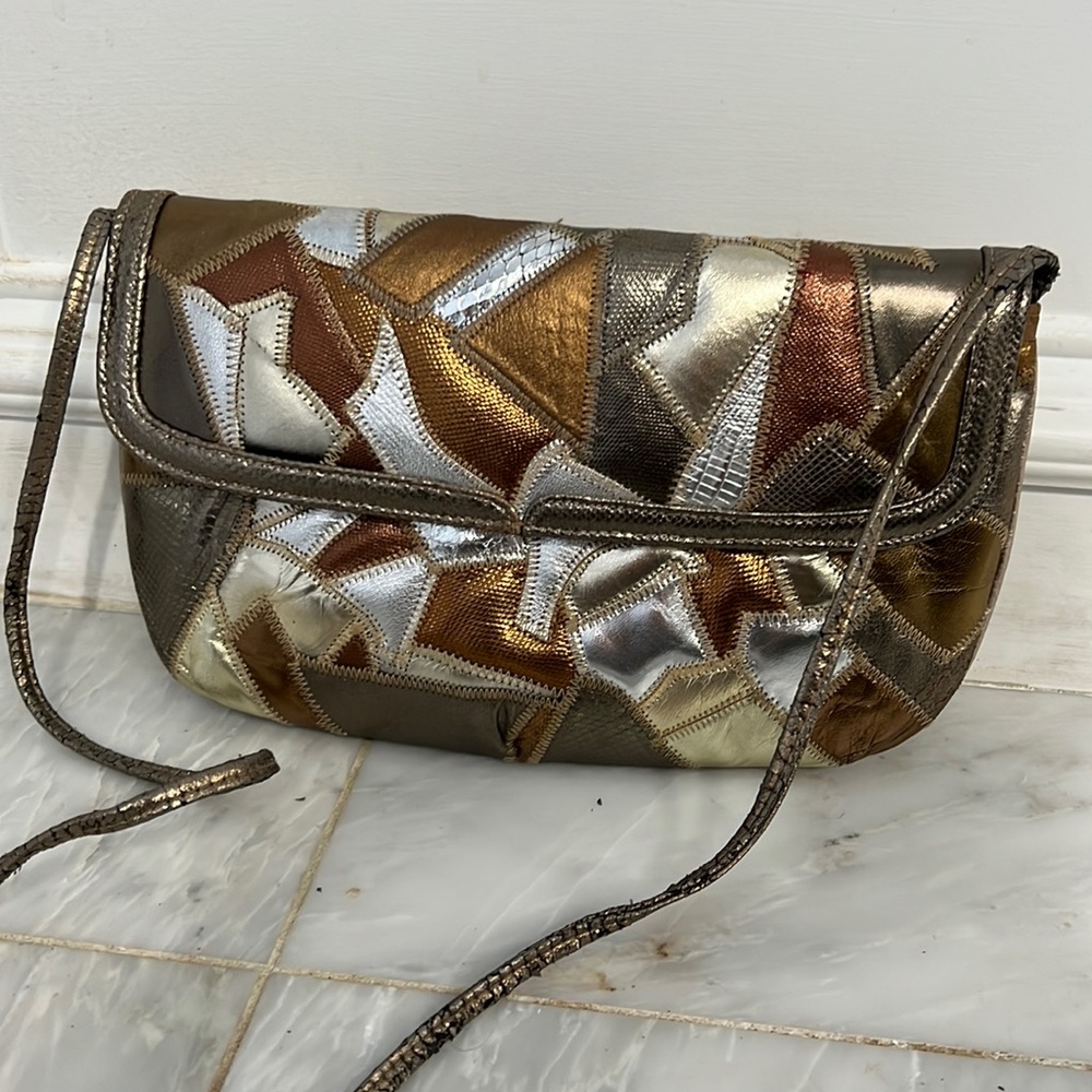 Snakeskin and leather shoulder bag